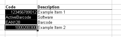Etiquetas de código de barras com dados importados