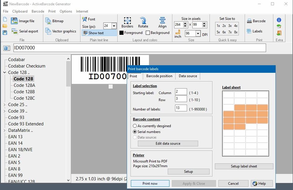 ActiveBarcode: Imprimir etiquetas de código de barras com o gerador